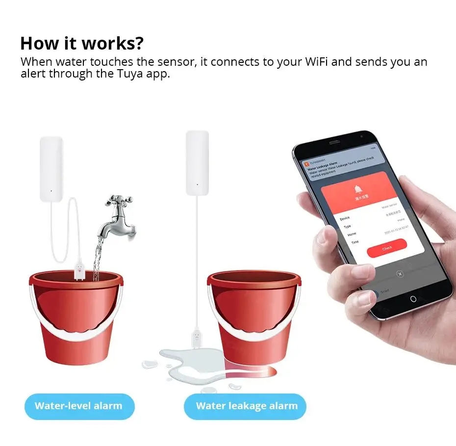 Tuya WiFi Smart Water Leak Sen - Wifi Water Leak Detector recension och pris